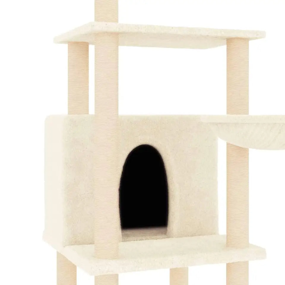 1.3 Metre Beige Cat Tree with Plush Condo, Basket & Perches