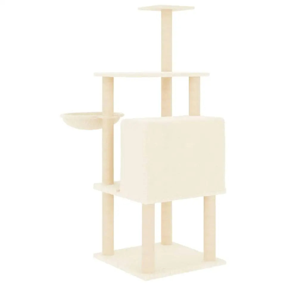 1.3 Metre Beige Cat Tree with Plush Condo, Basket & Perches