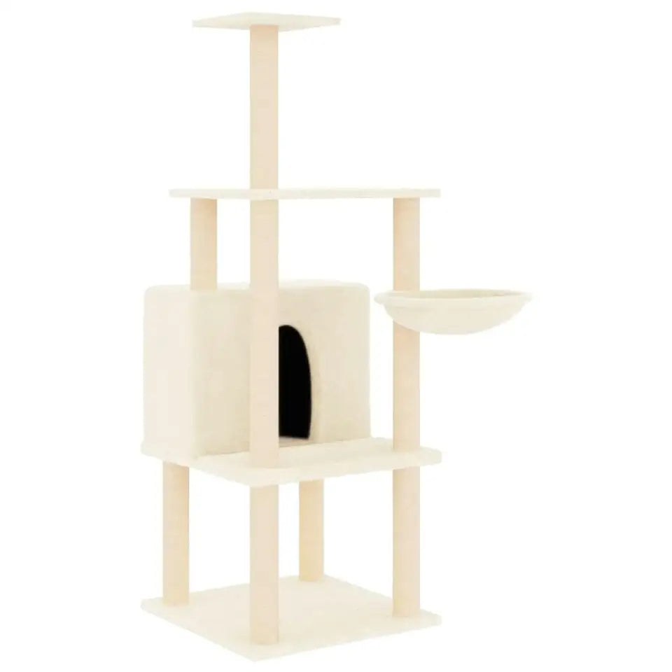1.3 Metre Beige Cat Tree with Plush Condo, Basket & Perches