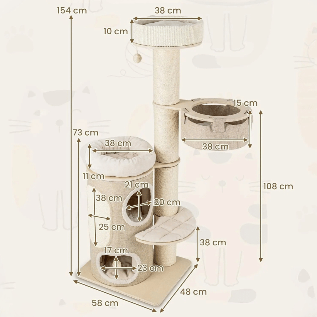 1.5 Metre Cat Tree Tower with 2-Storey Condo, Plush Perches & Scratching Post