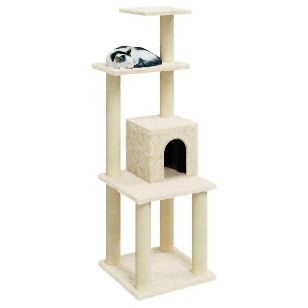 1 Metre Beige Cat Tree Tower with Plush Condo, Perches & Scratching Posts
