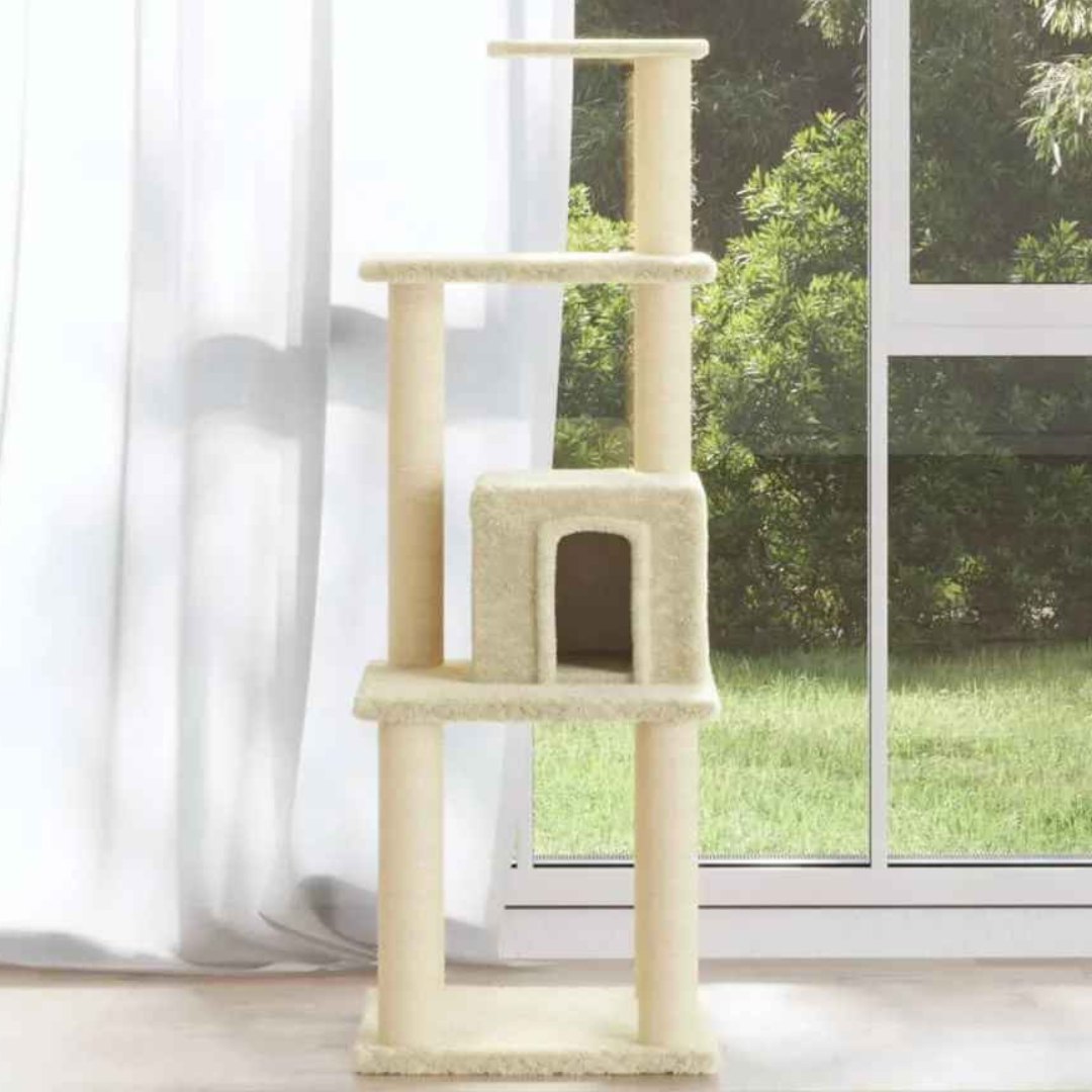 1 Metre Beige Cat Tree Tower with Plush Condo, Perches & Scratching Posts