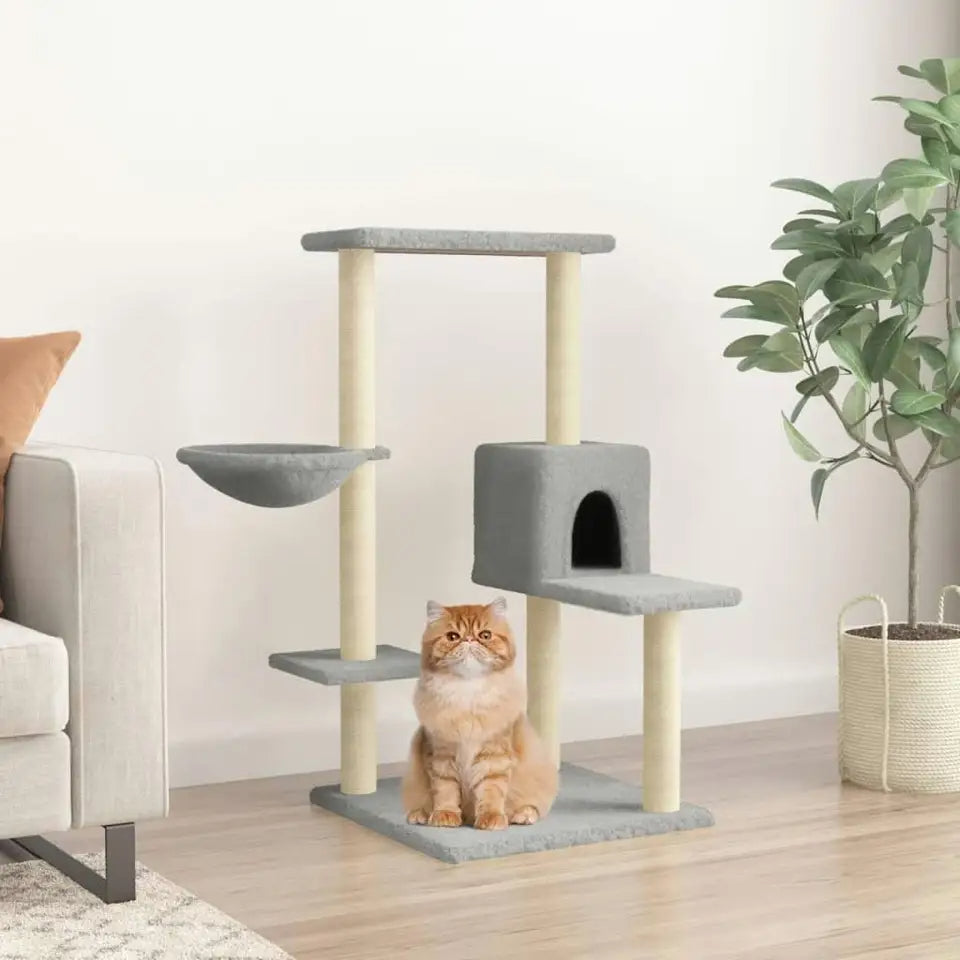 1 Metre Light Grey Cat Tree with Plush Condo, Perches & Basket