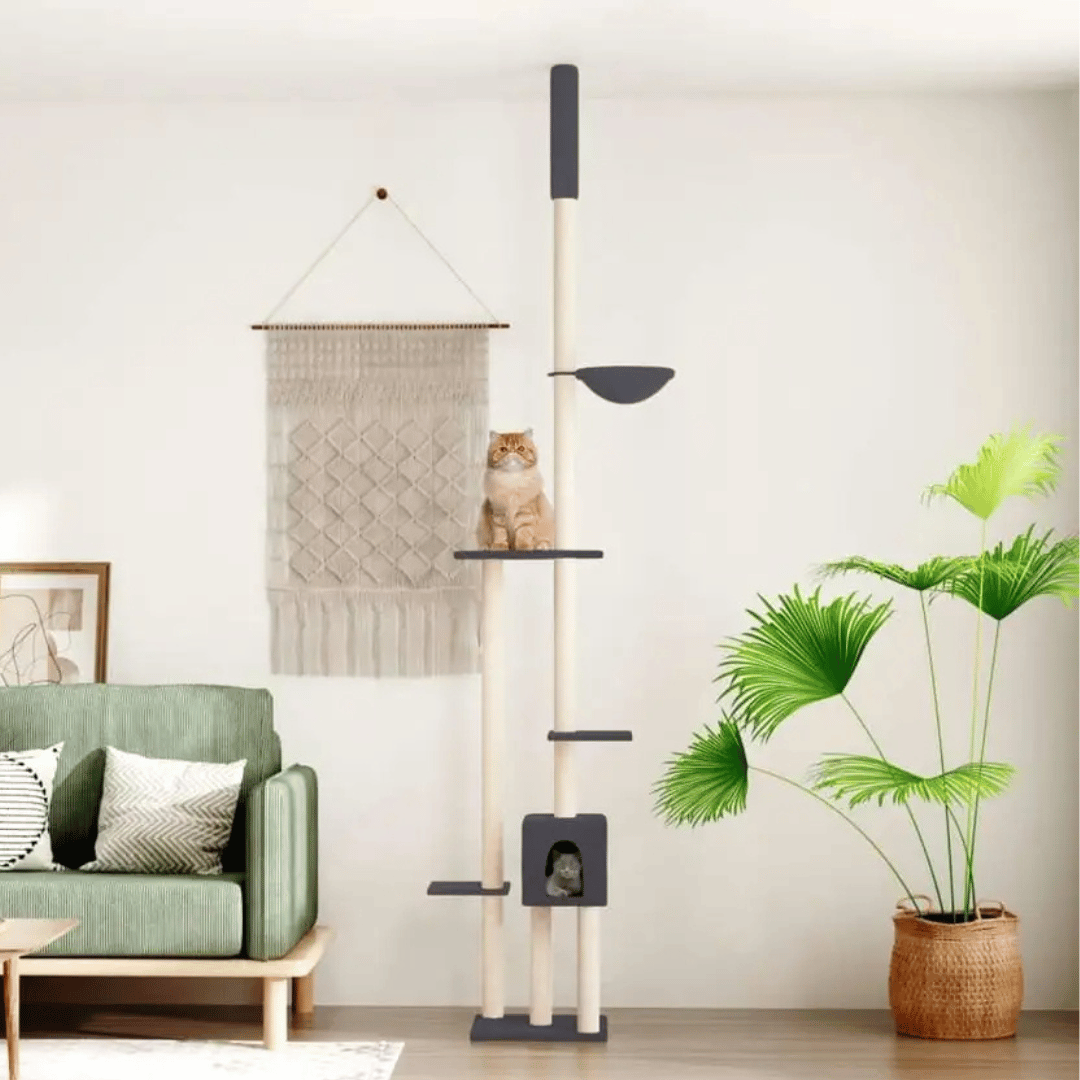 Floor-to-Ceiling Cat Tree Tower Scratching Posts with Plush Nest & Perches