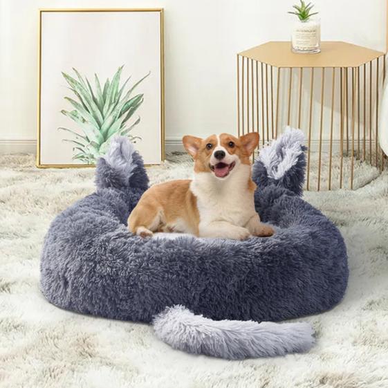 Cute Ears & Tail Plush Pet Bed for Small Dogs & Cats