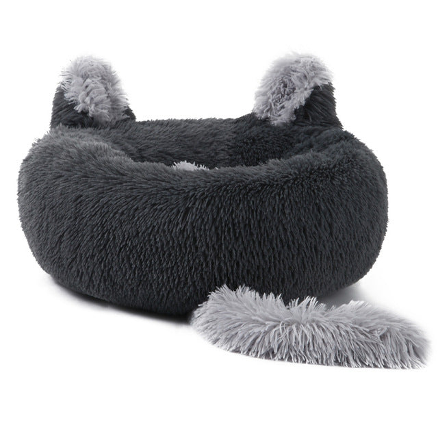 Cute Ears & Tail Plush Pet Bed for Small Dogs & Cats