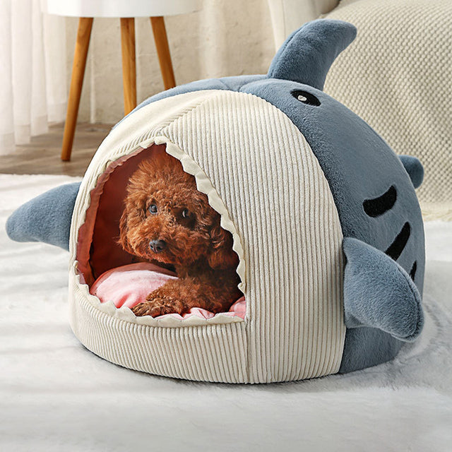 Cute Shark Semi-Enclosed Pet Bed for Small Dogs & Cats