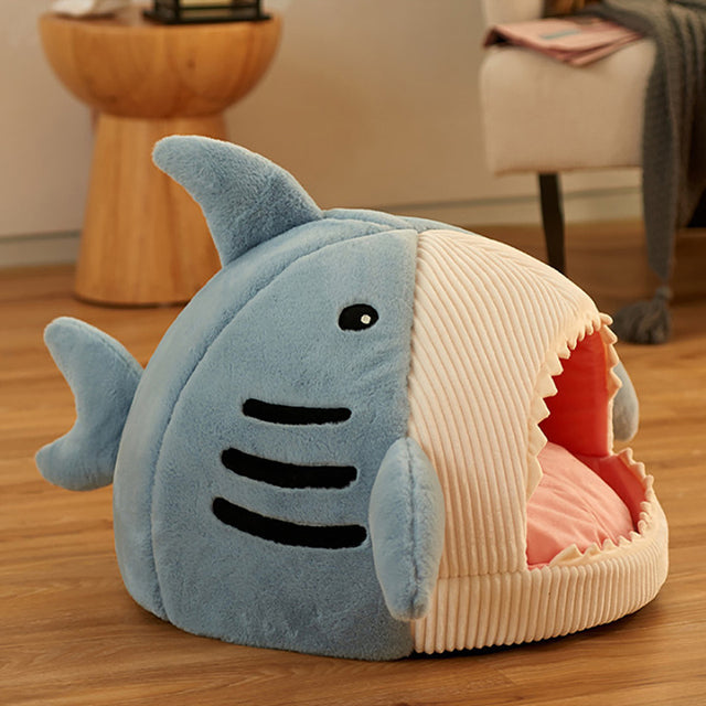 Cute Shark Semi-Enclosed Pet Bed for Small Dogs & Cats
