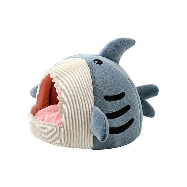 Cute Shark Semi-Enclosed Pet Bed for Small Dogs & Cats