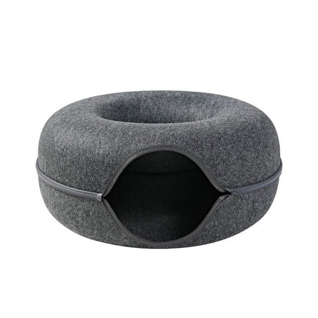 Donut-Shaped Interactive Cat Bed Tunnel
