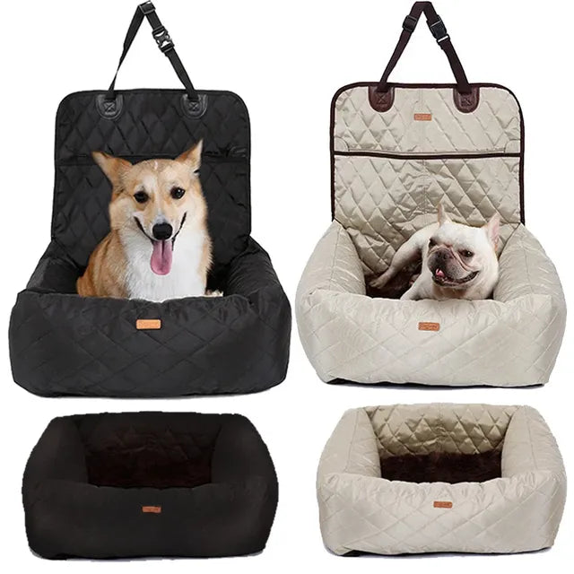 Foldable & Reversible Dog Car Seat & Padded Basket