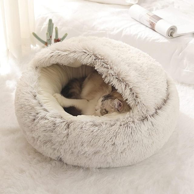 Furry Plush Cat Bed Nest Snuggle Cave
