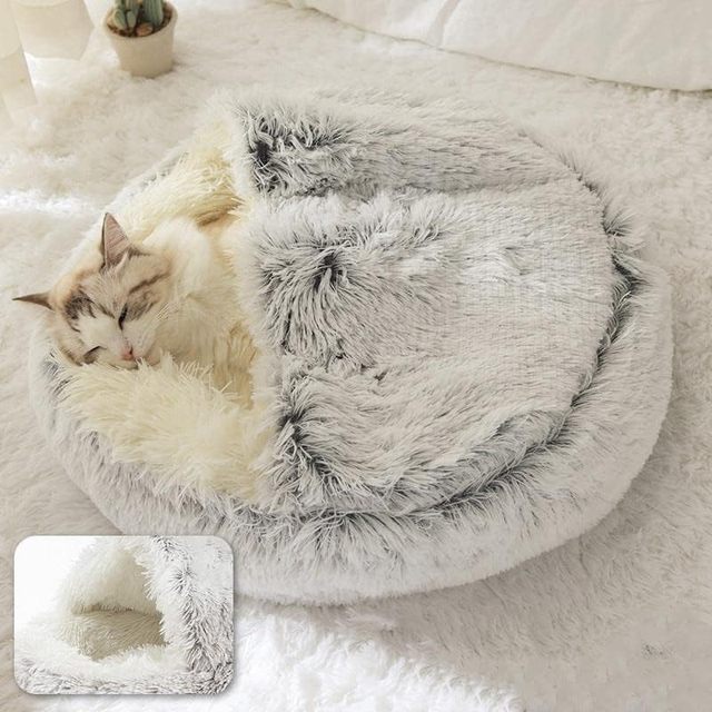 Furry Plush Cat Bed Nest Snuggle Cave