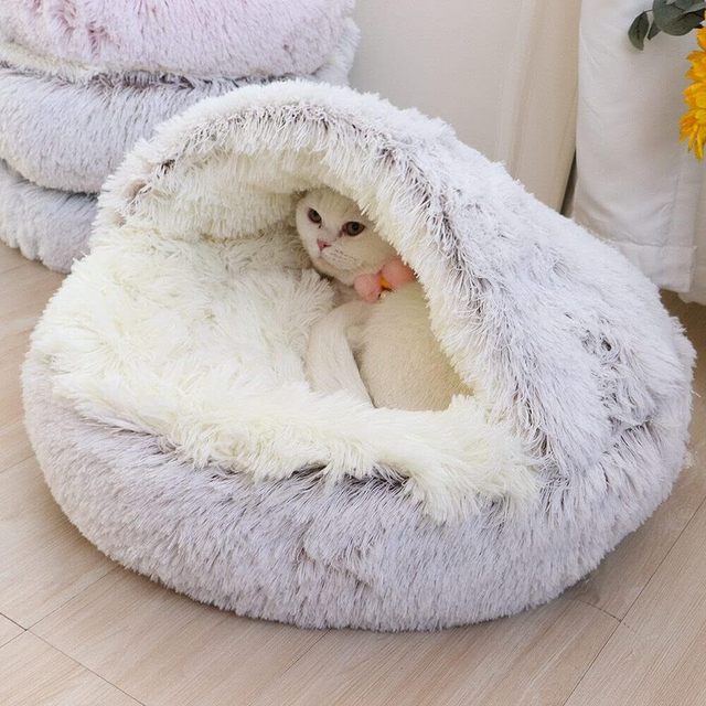Furry Plush Cat Bed Nest Snuggle Cave