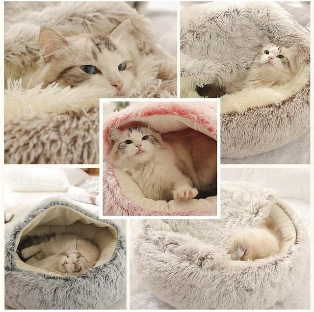 Furry Plush Cat Bed Nest Snuggle Cave