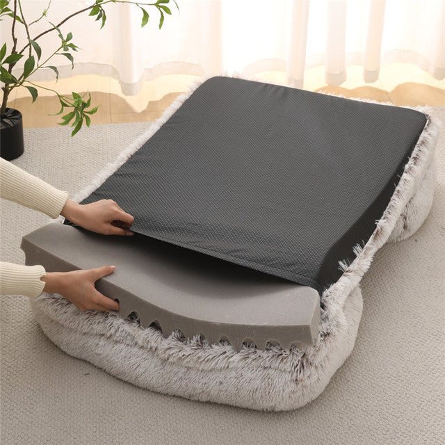 Furry Plush Orthopaedic Dog Bed with Washable Cover
