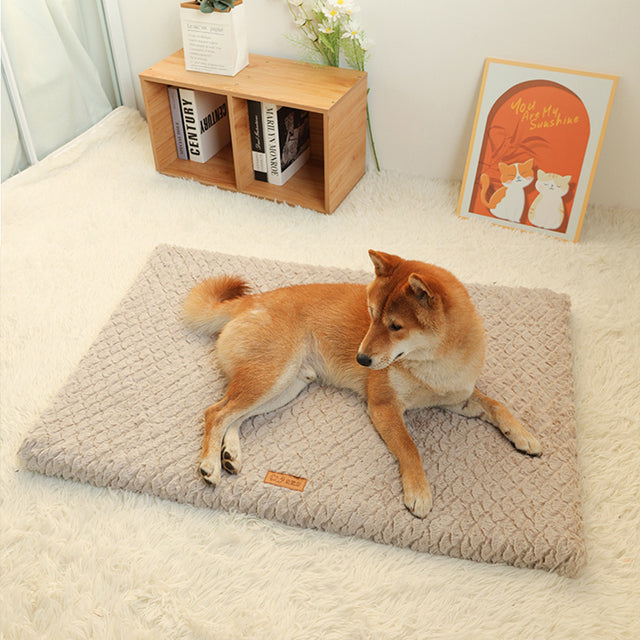 Short Plush Dog Bed Mat with Washable Zipped Cover