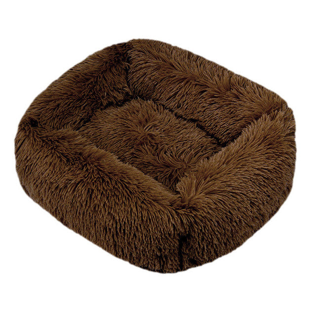 Square Furry Plush Calming Dog Bed with Washable Cover