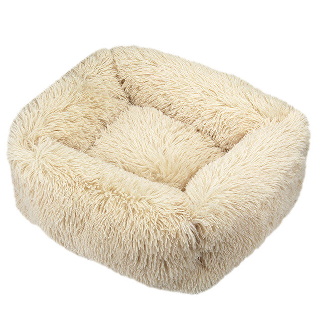 Square Furry Plush Calming Dog Bed with Washable Cover