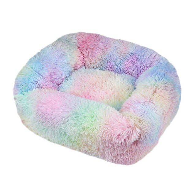 Square Furry Plush Calming Dog Bed with Washable Cover