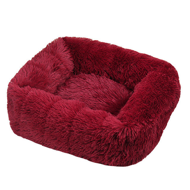 Square Furry Plush Calming Dog Bed with Washable Cover