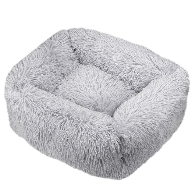 Square Furry Plush Calming Dog Bed with Washable Cover