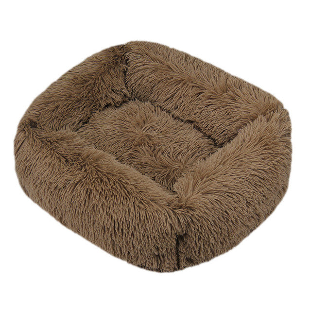 Square Furry Plush Calming Dog Bed with Washable Cover