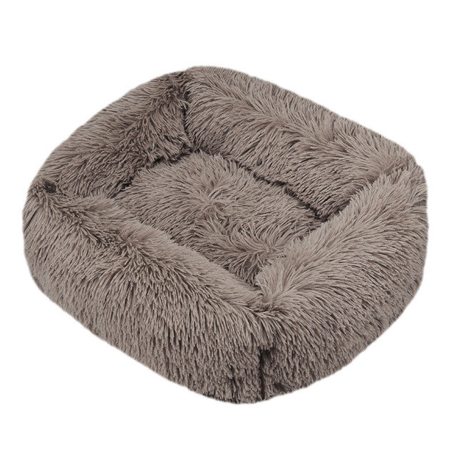 Square Furry Plush Calming Dog Bed with Washable Cover