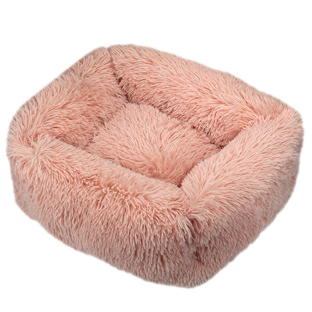 Square Furry Plush Calming Dog Bed with Washable Cover
