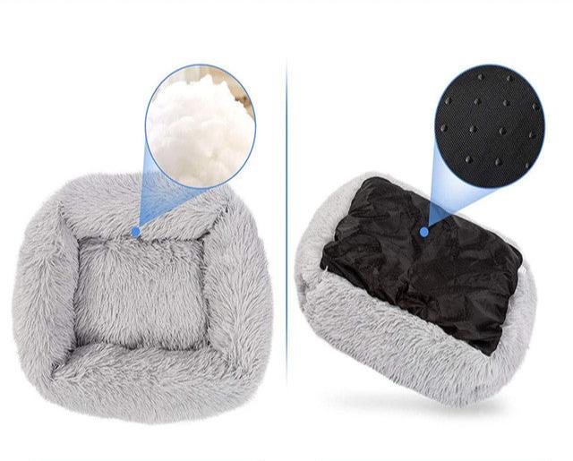 Square Furry Plush Calming Dog Bed with Washable Cover