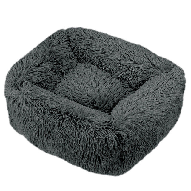 Square Furry Plush Calming Dog Bed with Washable Cover