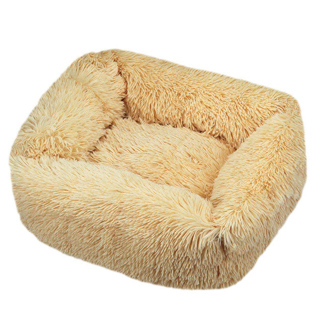 Square Furry Plush Calming Dog Bed with Washable Cover