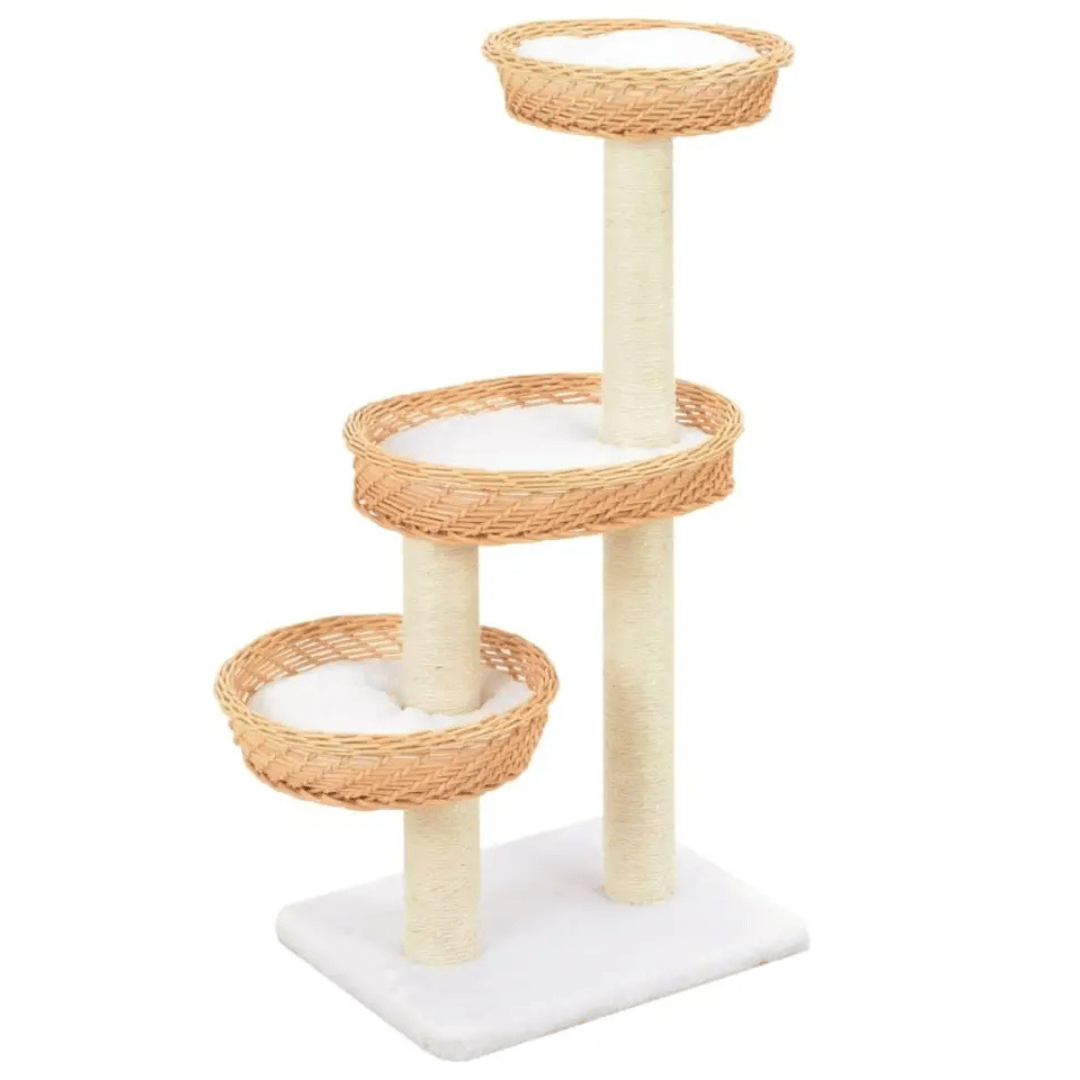 Aesthetic Cat Tree with Wicker Basket Perches & Sisal Scratching Posts