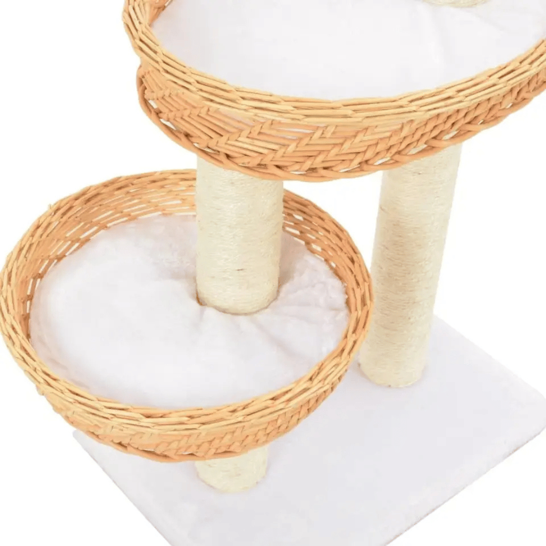Aesthetic Cat Tree with Wicker Basket Perches & Sisal Scratching Posts