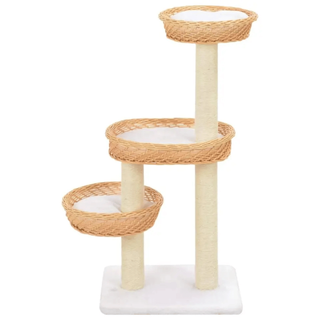 Aesthetic Cat Tree with Wicker Basket Perches & Sisal Scratching Posts