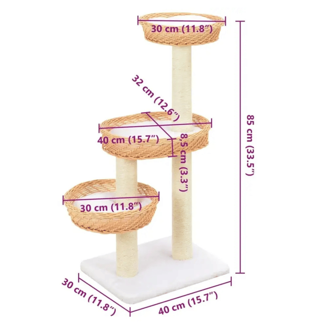 Aesthetic Cat Tree with Wicker Basket Perches & Sisal Scratching Posts