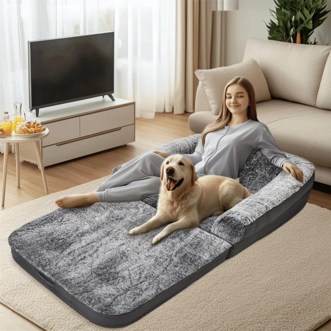Anti-Anxiety Human Dog Bed | Foldable & Portable Calming Bolster Bed for Dogs & Owners