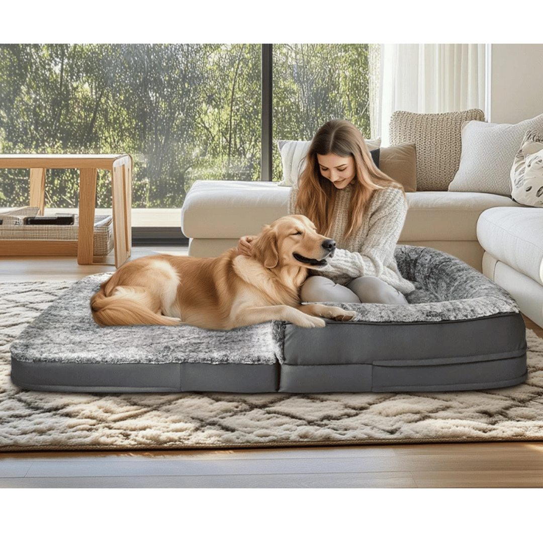 Anti-Anxiety Human Dog Bed | Foldable & Portable Calming Bolster Bed for Dogs & Owners