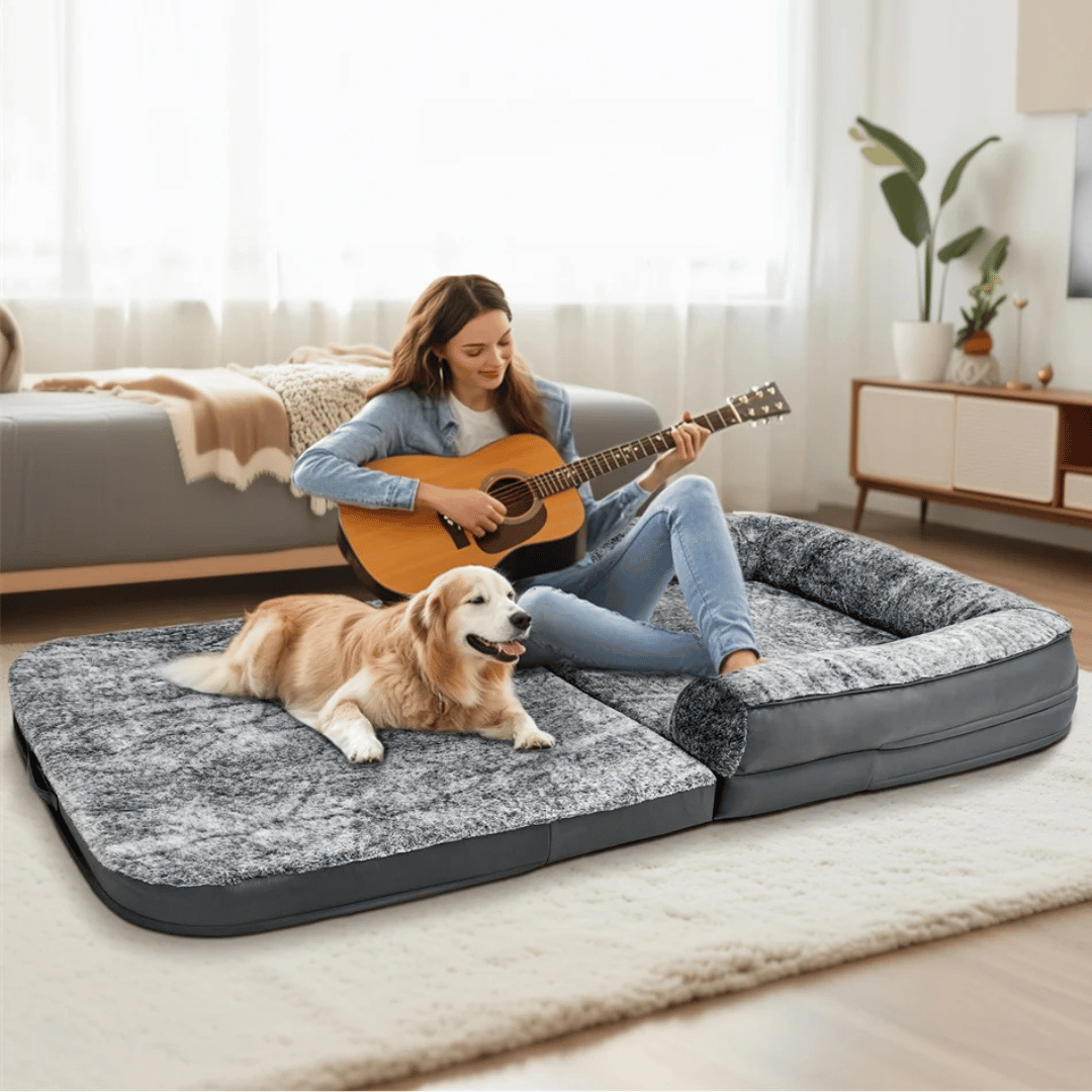 Anti-Anxiety Human Dog Bed | Foldable & Portable Calming Bolster Bed for Dogs & Owners