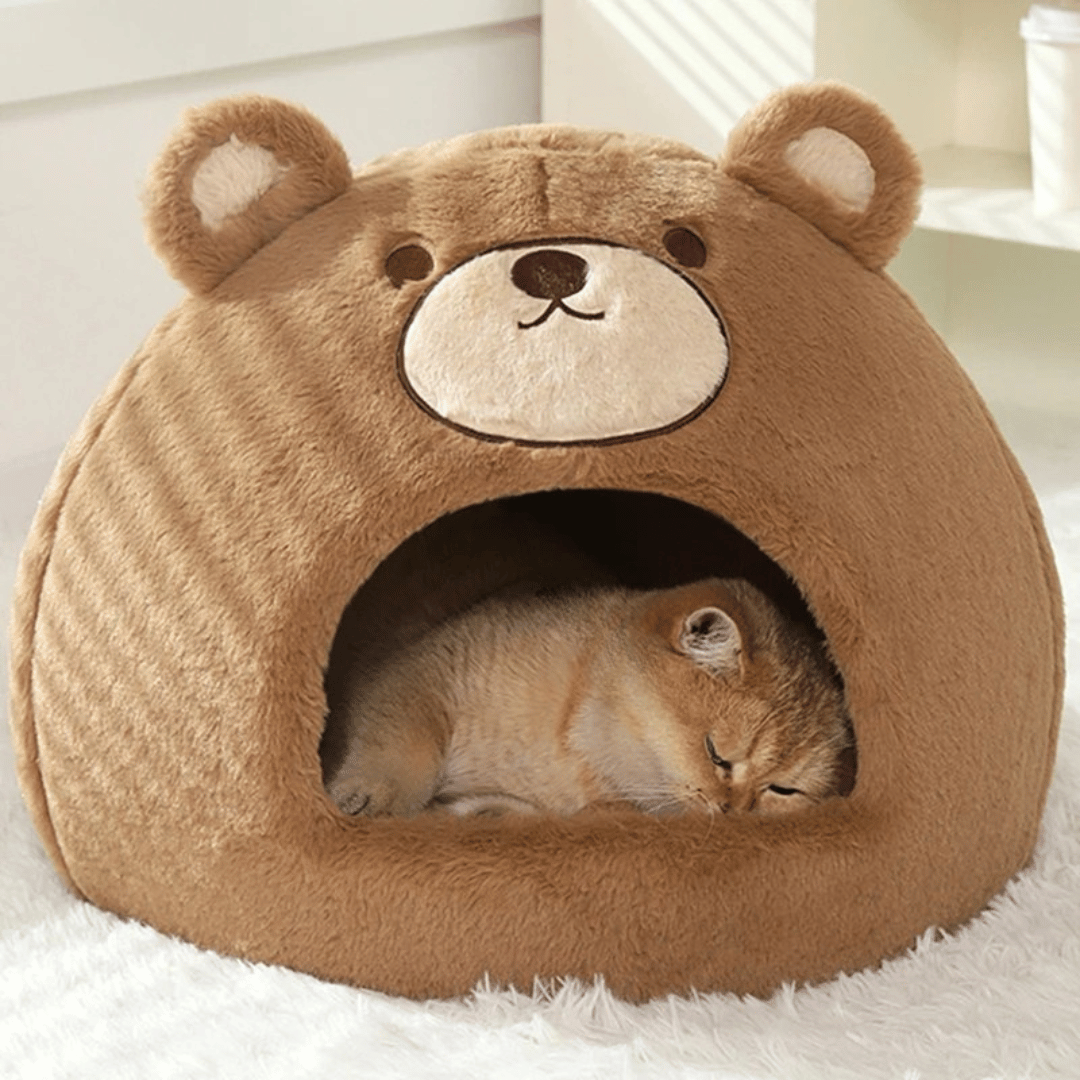Cute Bear Semi-Enclosed Cat Bed House