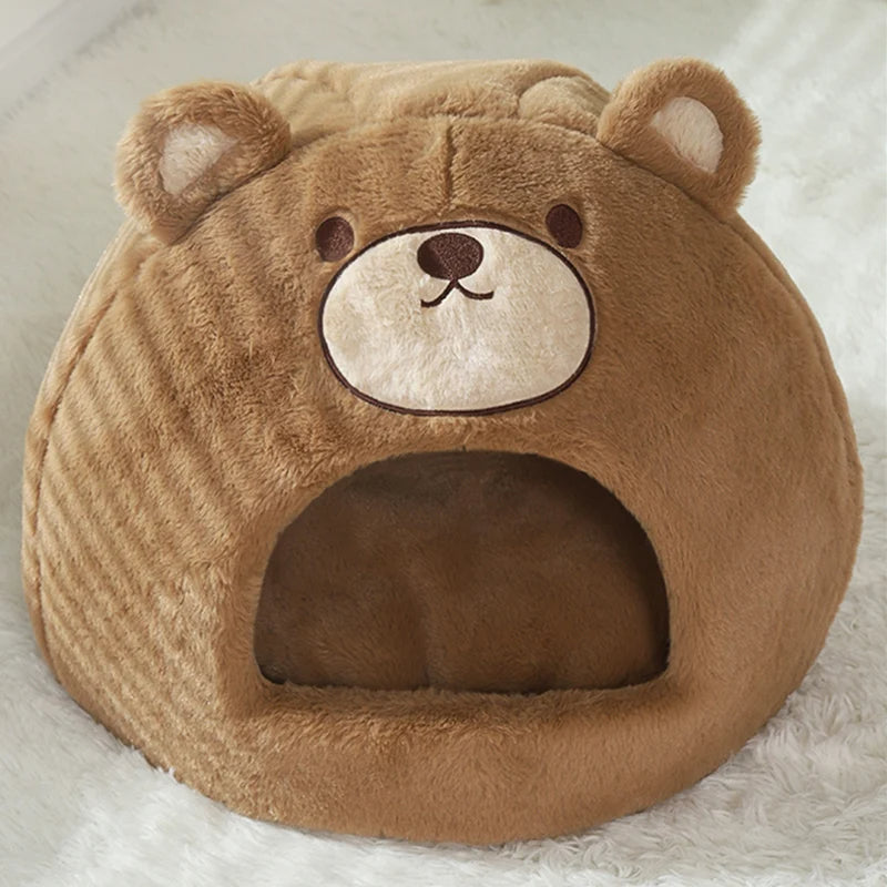 Cute Bear Semi-Enclosed Cat Bed House