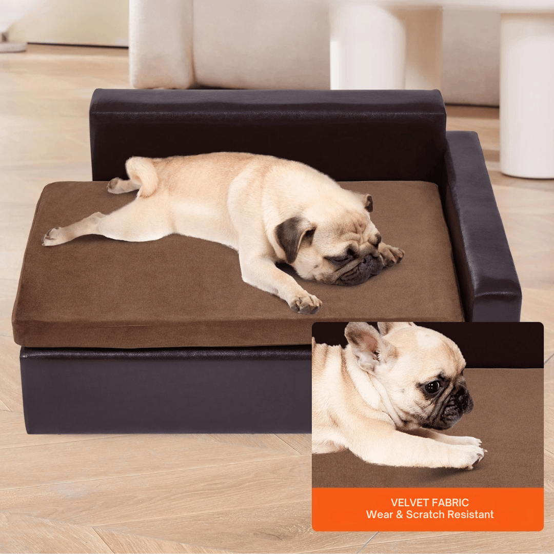 Deluxe Faux Leather Dog Sofa Bed with Storage