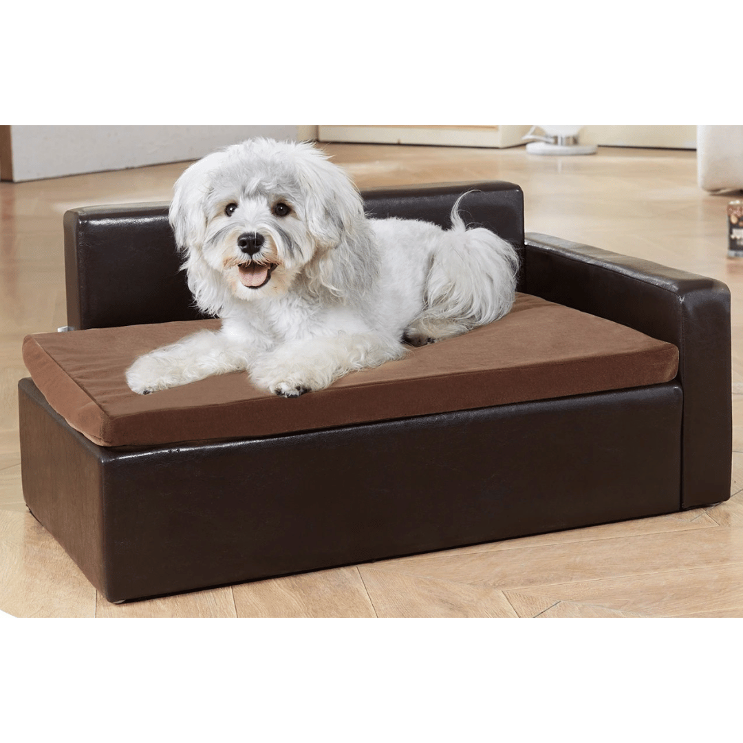Deluxe Faux Leather Dog Sofa Bed with Storage