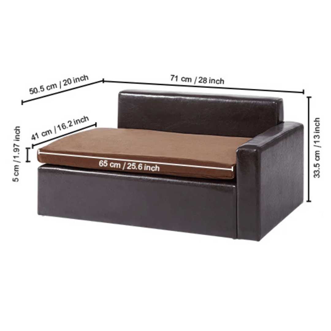 Deluxe Faux Leather Dog Sofa Bed with Storage