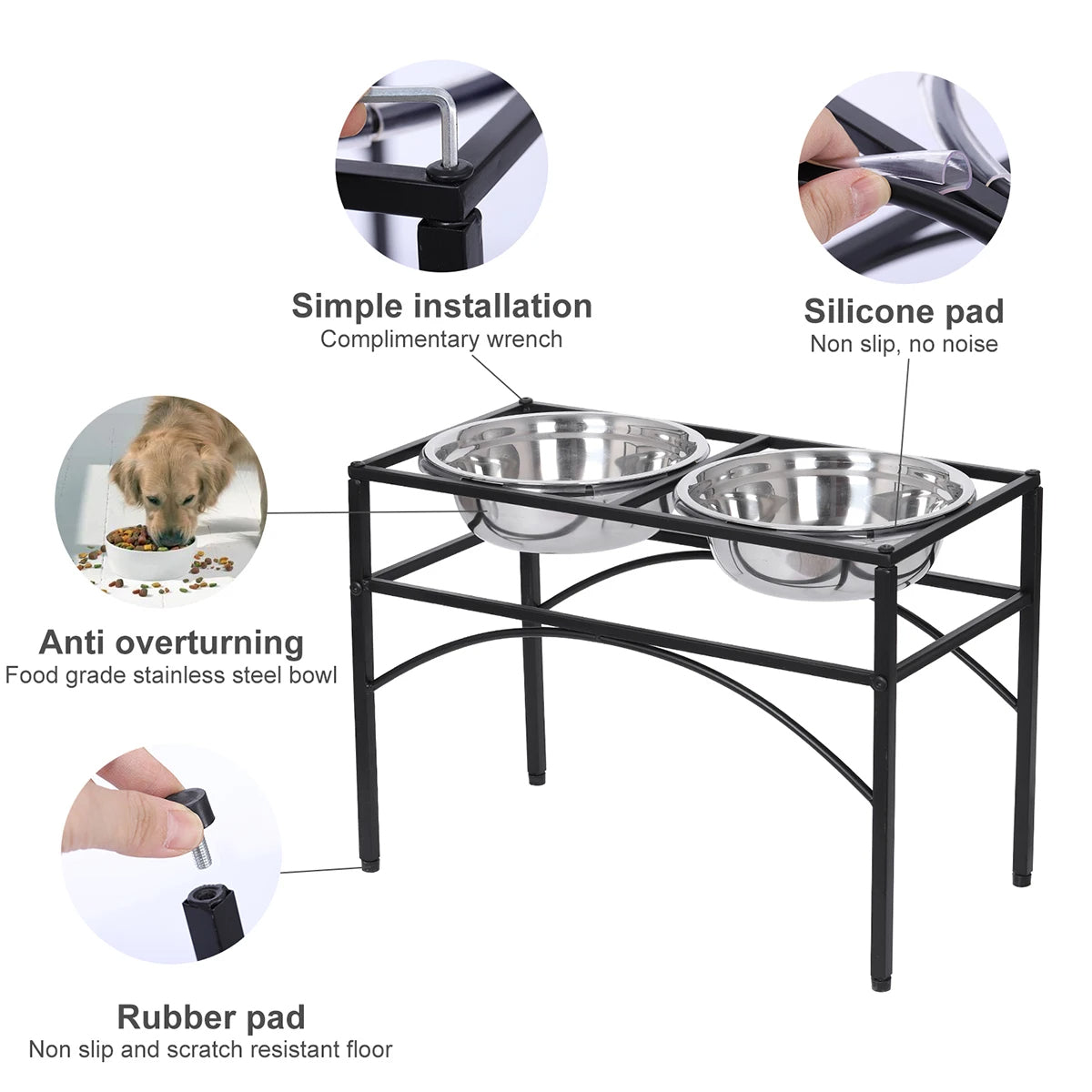 Elevated Dog Bowls & Stand | Stainless Steel Dog Feeding Station