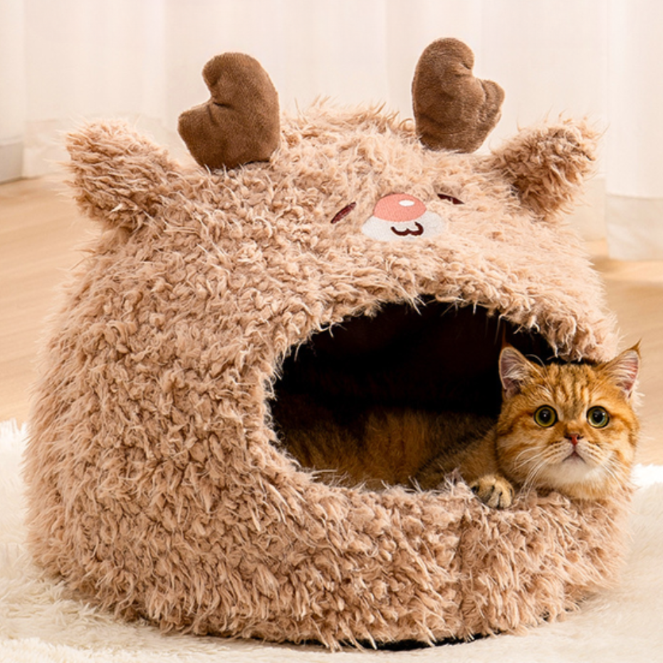 Fluffy Bear Cat Bed House