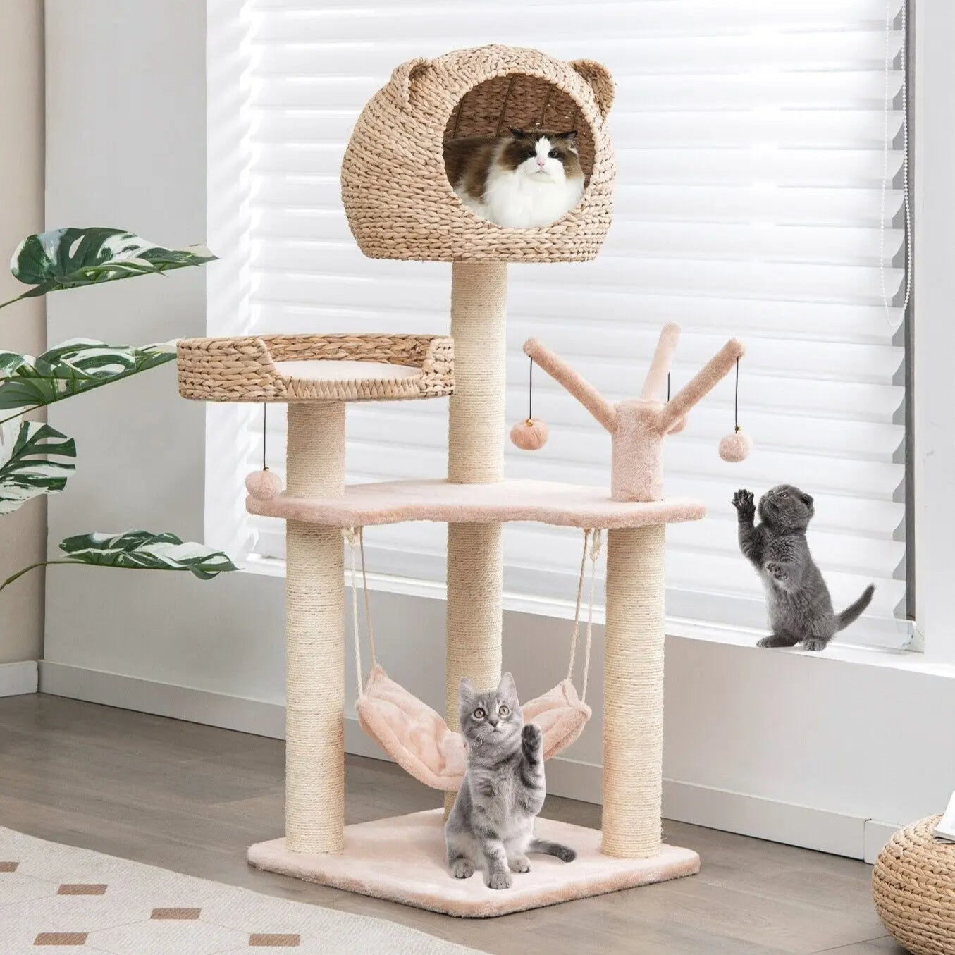 Fun Cat Tree Tower with Perch, Nest & Hammock