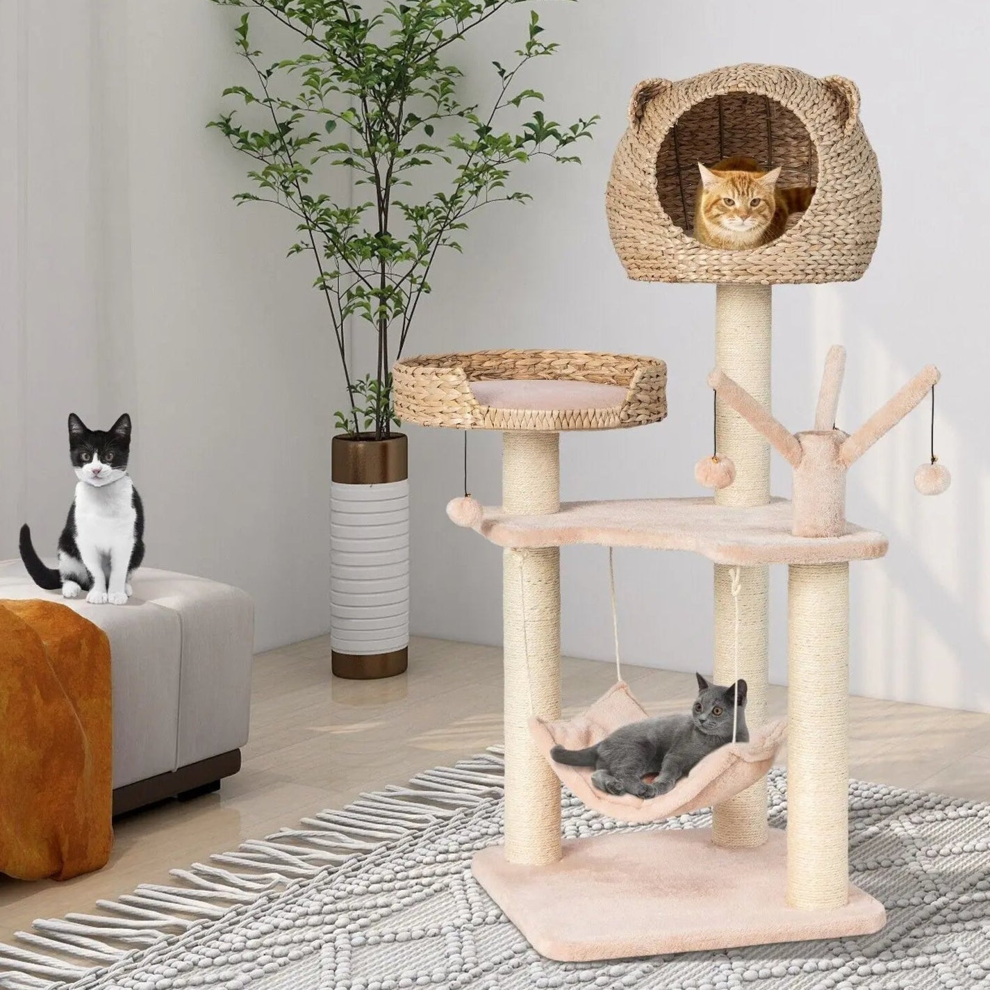 Fun Cat Tree Tower with Perch, Nest & Hammock