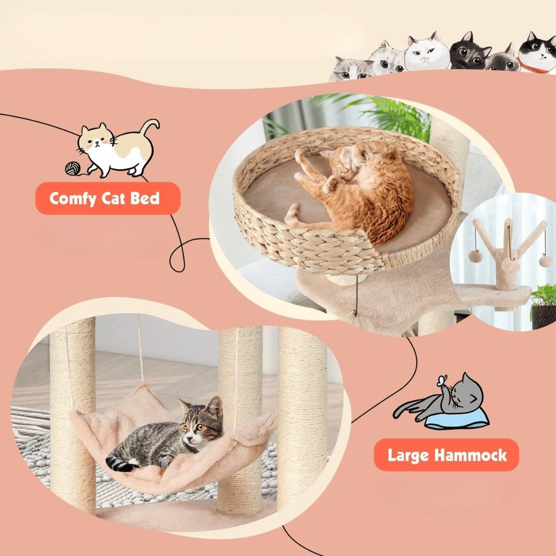 Fun Cat Tree Tower with Perch, Nest & Hammock