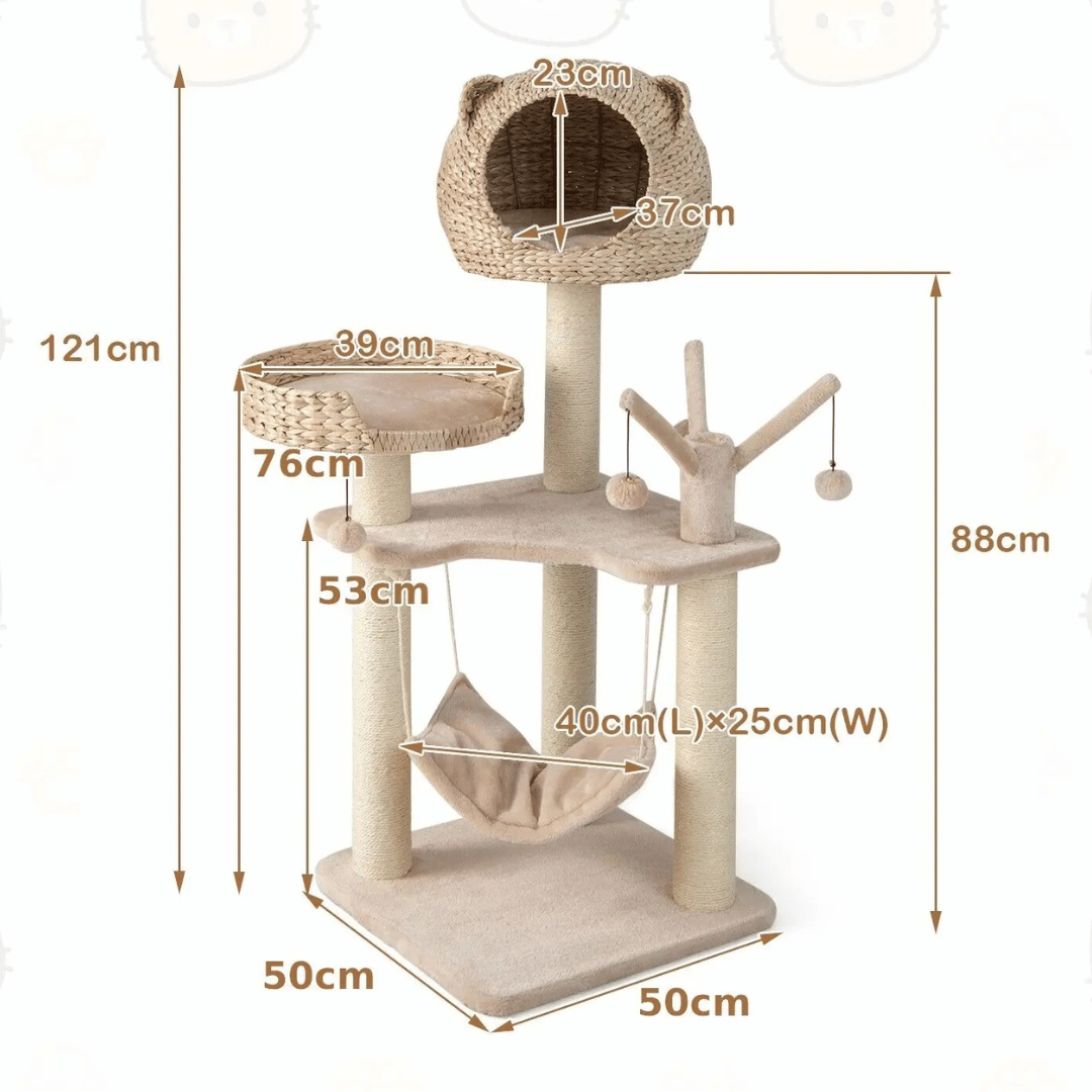 Fun Cat Tree Tower with Perch, Nest & Hammock
